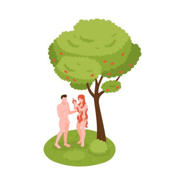 Efsanevi sahne vektörü illüstrasyonunda antik Hıristiyan karakterlerin yer aldığı Isometric incil anlatılar