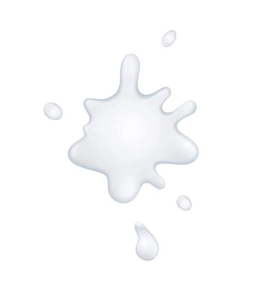 ミルクヨーグルトブロックは 空白の背景ベクトル図上の白い液体の孤立したスポットと現実的な組成を滴下 — ストックベクタ
