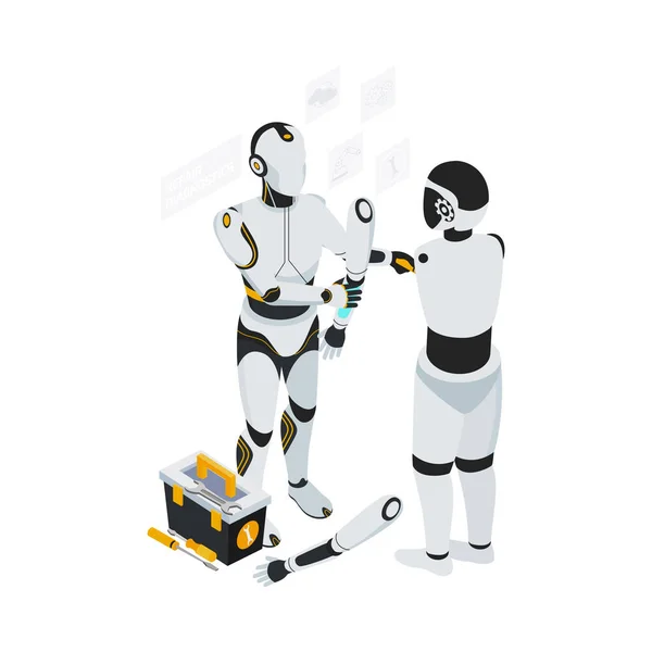 Composition Professions Robotisées Isométriques Avec Image Isolée Assistant Cyborg Futuriste — Image vectorielle