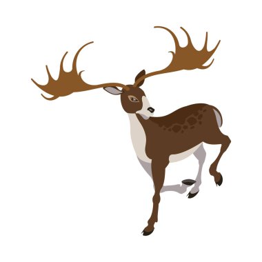 Boş arkaplan çizimi üzerinde tarih öncesi hayvanlarla taş devri izometrik bileşimi