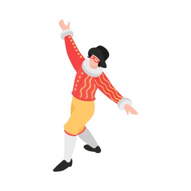 İzometrik opera balesi kompozisyonu ve kostüm vektörü illüstrasyonunda tiyatro sanatçısı karakterinin izole edilmiş hali.