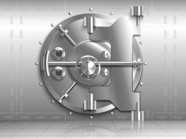 Güvenlik ve savunma sembolleri gerçekçi vektör illüstrasyonlu güvenli dolap kapıları