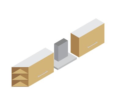 Boş arkaplan vektör illüstrasyonunda izole edilmiş mobilya iç unsurları izometrik bileşimi