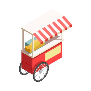 Boş arkaplan vektör illüstrasyonunda izole görüntü ile eğlence parkı çekimleri ve ziyaretçi izometrik bileşimi