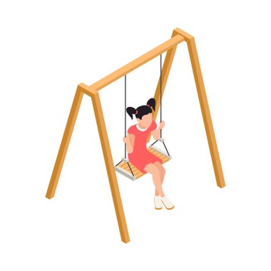 Boş arkaplan çizimi üzerinde izole edilmiş insan karakterleriyle izometrik insan kompozisyonu oynayan aile