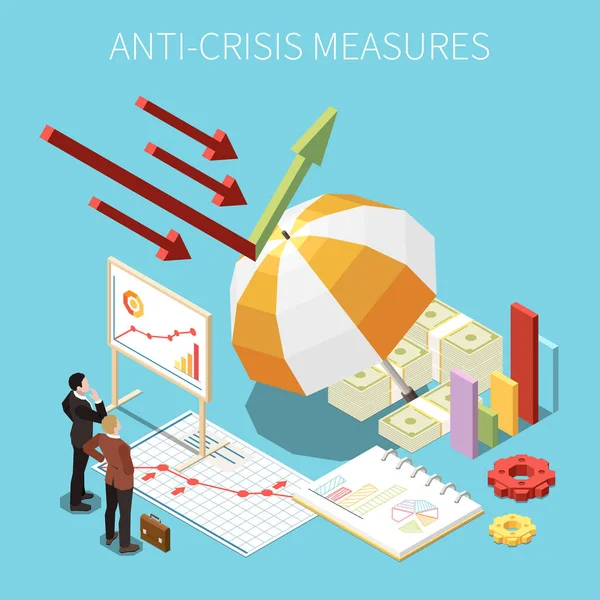带有企业管理和公司财务保护符号的反危机措施等量概念 — 图库矢量图片