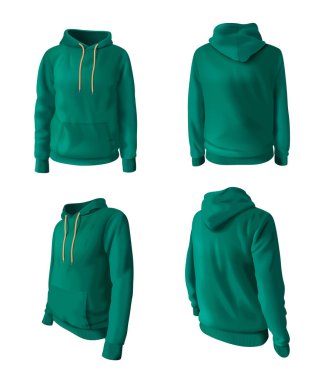 Realistic hoodies and hooded sweatshirts mockup set in green color isolated vector illustration clipart