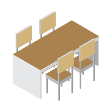 Boş arkaplan vektör illüstrasyonunda izole edilmiş mobilya iç unsurları izometrik bileşimi