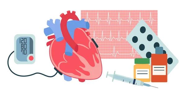 Kalp Krizi Belirtileri Kalp Atış Hızı Tarayıcısı Tıp Vektörü Illüstrasyonunun — Stok Vektör