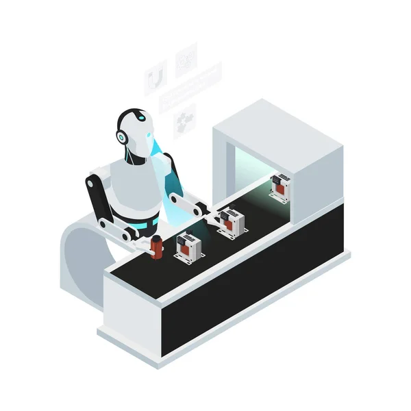 Composizione Professioni Robotiche Isometriche Con Immagine Isolata Assistente Cyborg Futuristico — Vettoriale Stock