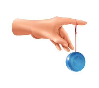 El oyunları kompozisyonu, oyuncak vektör illüstrasyonu ile boş arkaplan üzerinde insan avuç içi gerçekçi görünümü ile