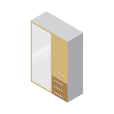 Boş arkaplan vektör illüstrasyonunda izole edilmiş mobilya iç unsurları izometrik bileşimi