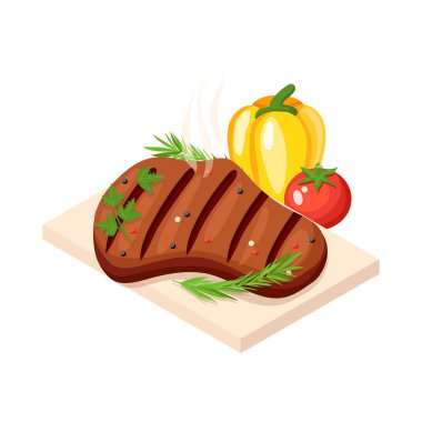 Boş arkaplan vektörü illüstrasyonunda izole edilmiş simgelerle Isometic bbq ızgara piknik bileşimi