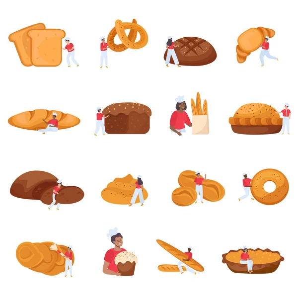 Kenyérpirító Ikonok Pereccel Croissant Szimbólumokkal Díszítve Lapos Elszigetelt Vektor Illusztráció — Stock Vector