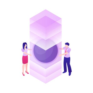 İnsan karakterleri 3d vektör illüstrasyonu ile modern gelecek teknolojileri izometrik kavramı