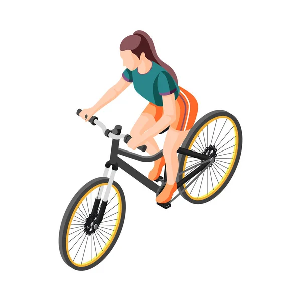Zdrowy Styl Życia Ikona Izometryczna Kobietą Odzieży Sportowej Jazda Rowerze — Wektor stockowy