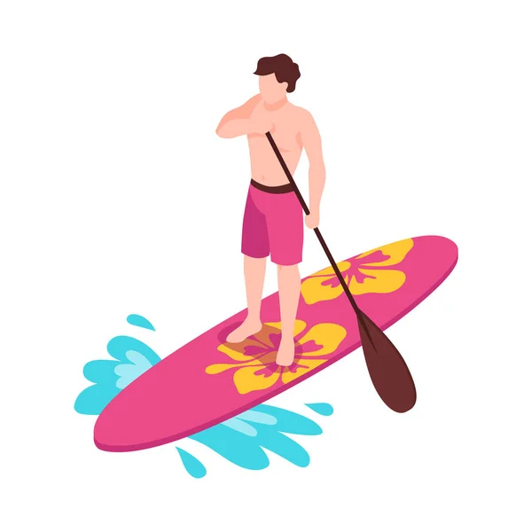 Sommer Wassersport Isometrisches Symbol Mit Mann Sup Boarding Vektor Illustration — Stockvektor