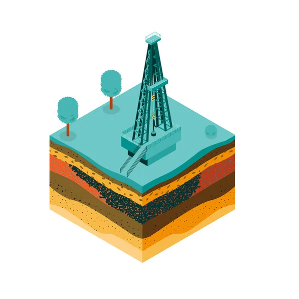 Изометрическая Установка Бурения Нефтяного Газа Белом Фоне Векторная Иллюстрация — стоковый вектор