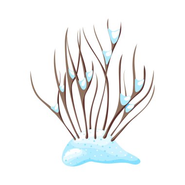 Kar 3D vektör illüstrasyonunda çıplak çalı ile kışın manzara ikonu