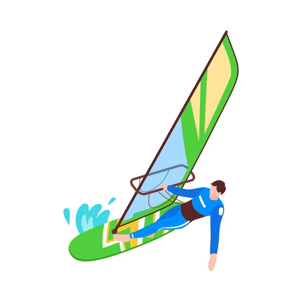 Sommer Wassersport Isometrisches Symbol Mit Windsurfen Mann Vektor Illustration — Stockvektor