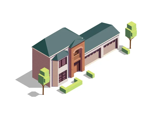 Moderne Forstadshus Med Isometrisk Illustrasjon Fra Garasje – stockvektor