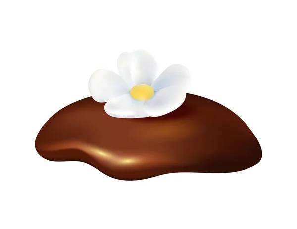Realistische Chocolade Cupcake Topping Met Bloem Vector Illustratie — Stockvector