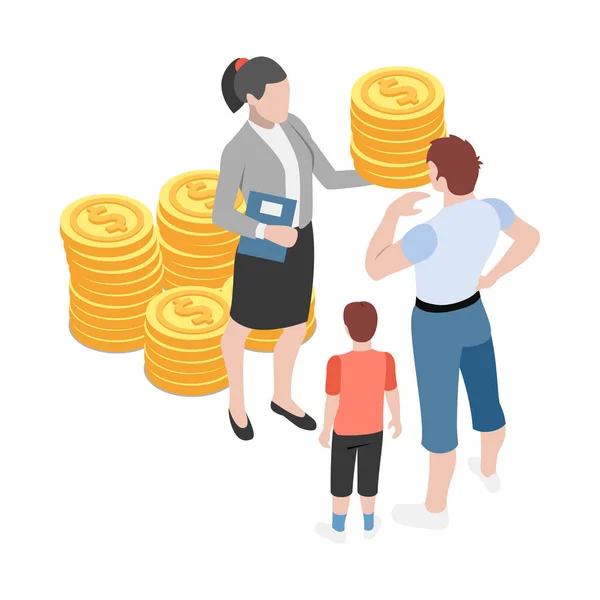 Icono Isométrico Seguridad Social Con Familia Conseguir Dinero Vector Ilustración — Vector de stock