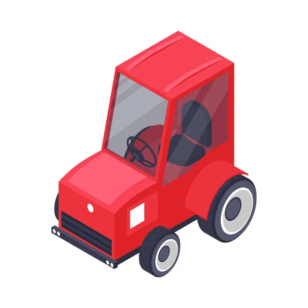 Isométrico Pequeño Tractor Rojo Vector Ilustración — Archivo Imágenes Vectoriales