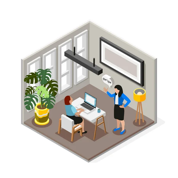 Bad Boss Isolated Isometric Composition Boss Telling Her Employee Workplace — 图库矢量图片