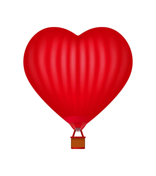 Red Heart Shaped Hot Air Balloon Realistic Vector Illustration — Archivo Imágenes Vectoriales