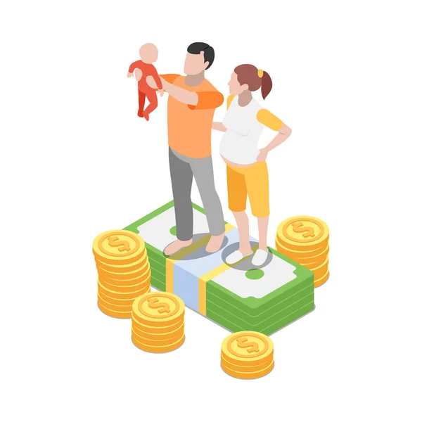 Social Security Isometric Icon Family Baby Pregnant Woman Money Vector — Vector de stock
