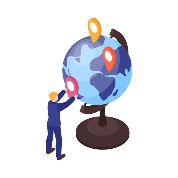 Isometric Concept Online Education Globe Human Character Vector Illustration — Vettoriale Stock