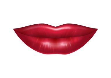 Beautiful smiling female lips with glossy lipstick realistic vector illustration