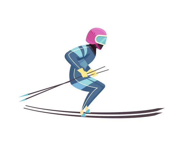 Sportsman skiing in helmet flat vector illustration