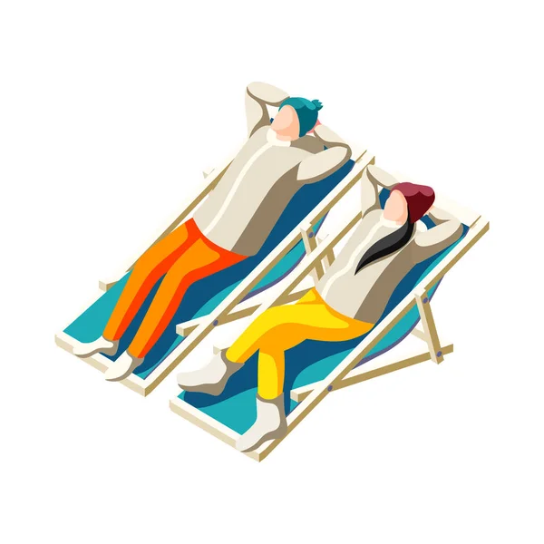 Ski Resort Isometric Icon Man Woman Outwear Having Rest Lounge — Stock Vector