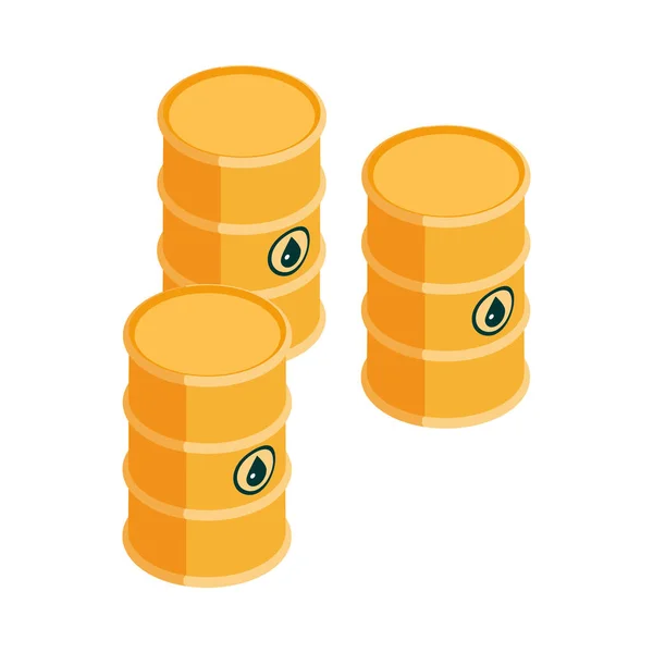 Three Isometric Yellow Oil Barrels Vector Illustration — Stock Vector