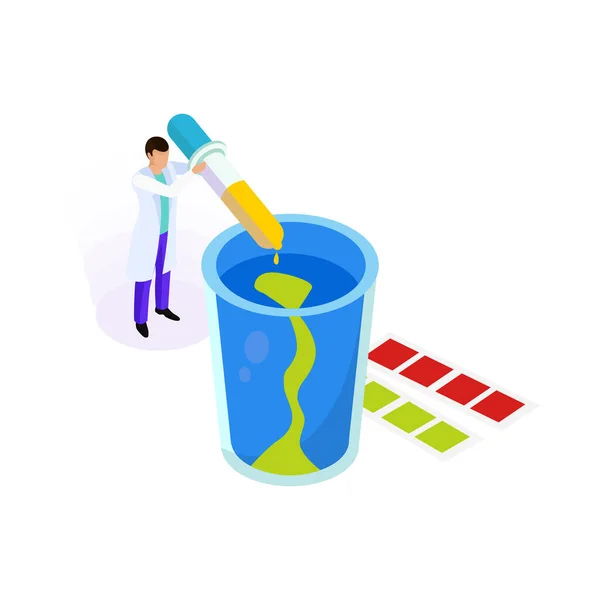 Water Purification Isometric Icon Laboratory Worker Performing Tests Vector Illustration — Image vectorielle