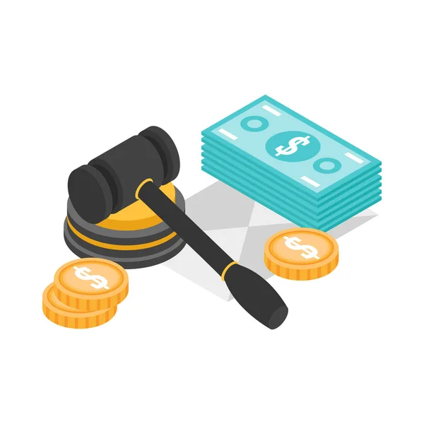 Corruption Corruptible Judges Isometric Icon Money Gavel Vector Illustration — Stockvector