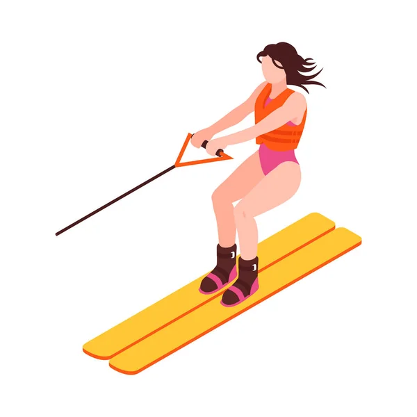Summer Sport Isometric Icon Water Skiing Woman Vector Illustration — Stockvektor