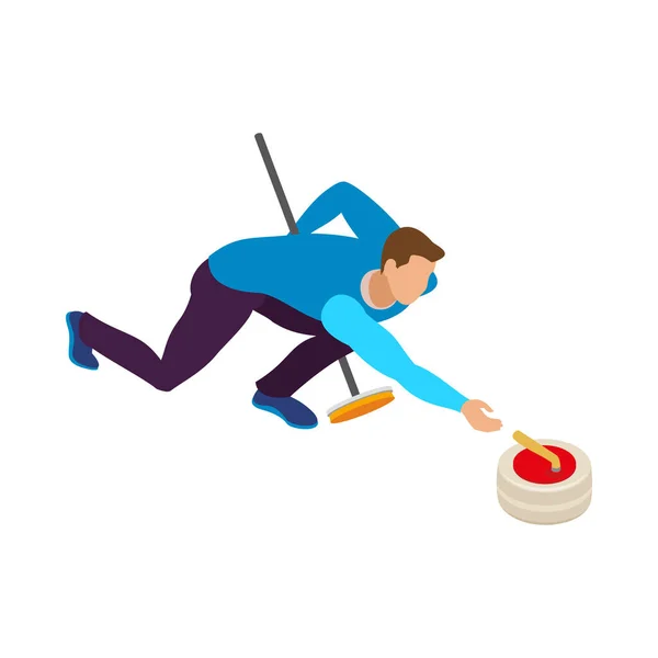 Sportsman Playing Curling Isometric Vector Illustration — Image vectorielle
