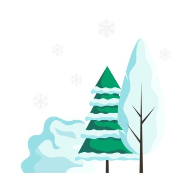 Winter forest trees covered with snow flat vector illustration