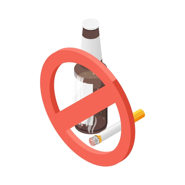 Healthy Lifestyle Refusal Smoking Alcohol Isometric Concept Prohibition Sign Bottle — Vettoriale Stock