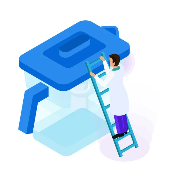 Water Purification Icon Laboratory Worker Filter Isometric Vector Illustration — Image vectorielle