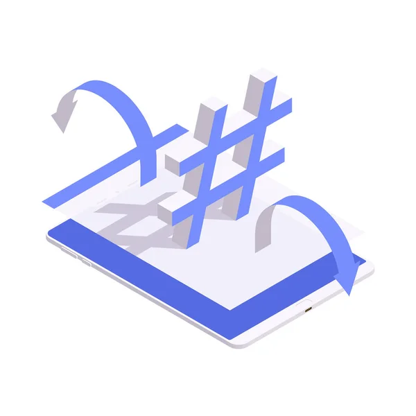 Social Media Isometric Icon Hashtag Tablet Vector Illustration — Archivo Imágenes Vectoriales