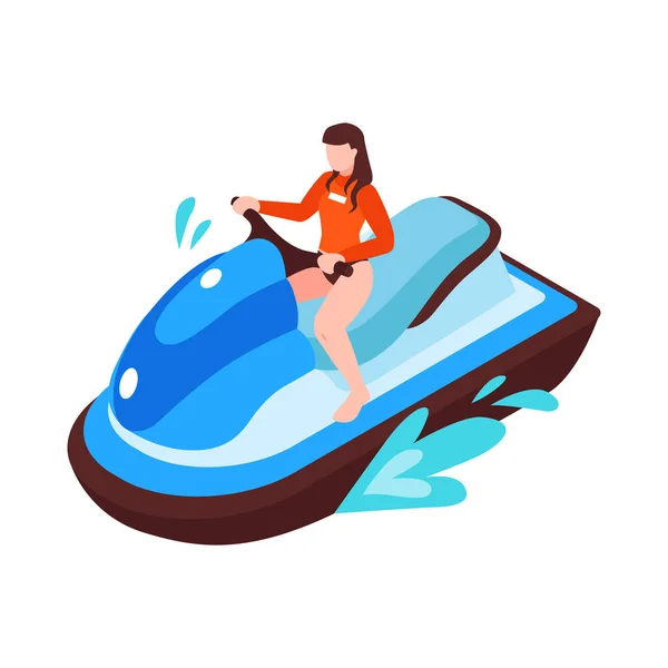Isometric Water Sport Icon Woman Riding Waverunner Vector Illustration — Wektor stockowy