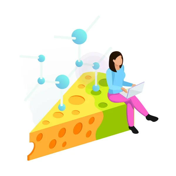 Isometric Artificial Food Icon Female Researcher Cheese Vector Illustration — Image vectorielle