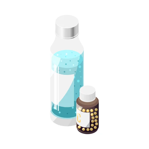 Healthy Lifestyle Isometric Icon Bottle Water Vitamins Vector Illustration — 图库矢量图片
