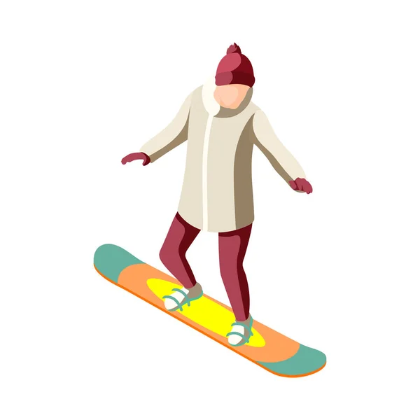 Snowboarding faceless man on white background 3d isometric vector illustration
