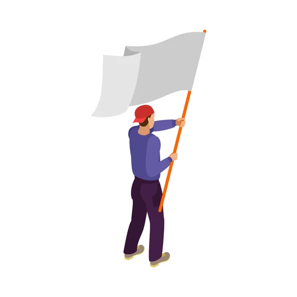 Male Activist Flag Back View Isometric Vector Illustration — 스톡 벡터