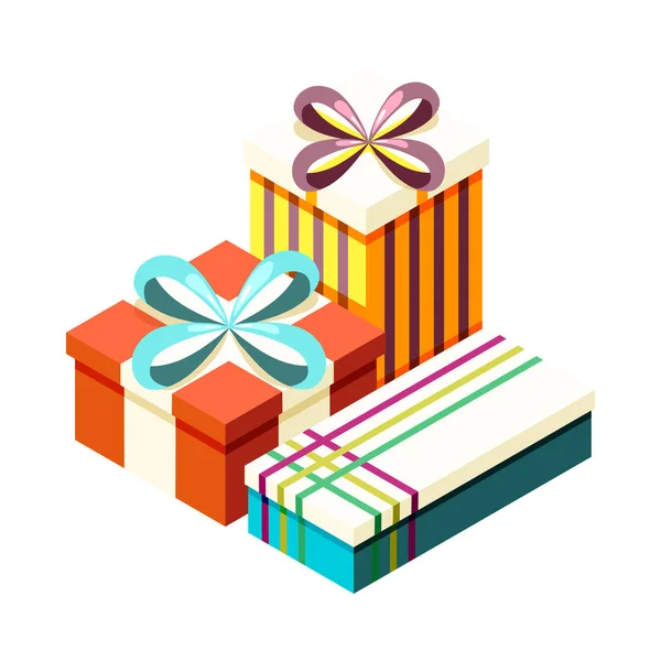 Isometric Colorful Gift Boxes Ribbons Vector Illustration — Διανυσματικό Αρχείο